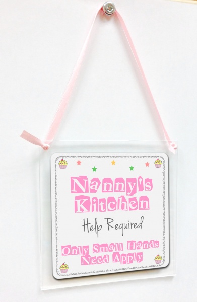 Nanny's Kitchen ~ Help Required ~ Only Small Hands Need Apply Hanging Acrylic Metal Plaque - Gift Boxed